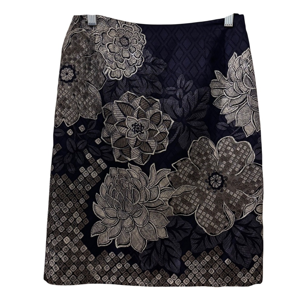 Talbots Petite Women's Skirt 2P‎ NWT Blue Gray Floral Lined Silk MSRP: $108